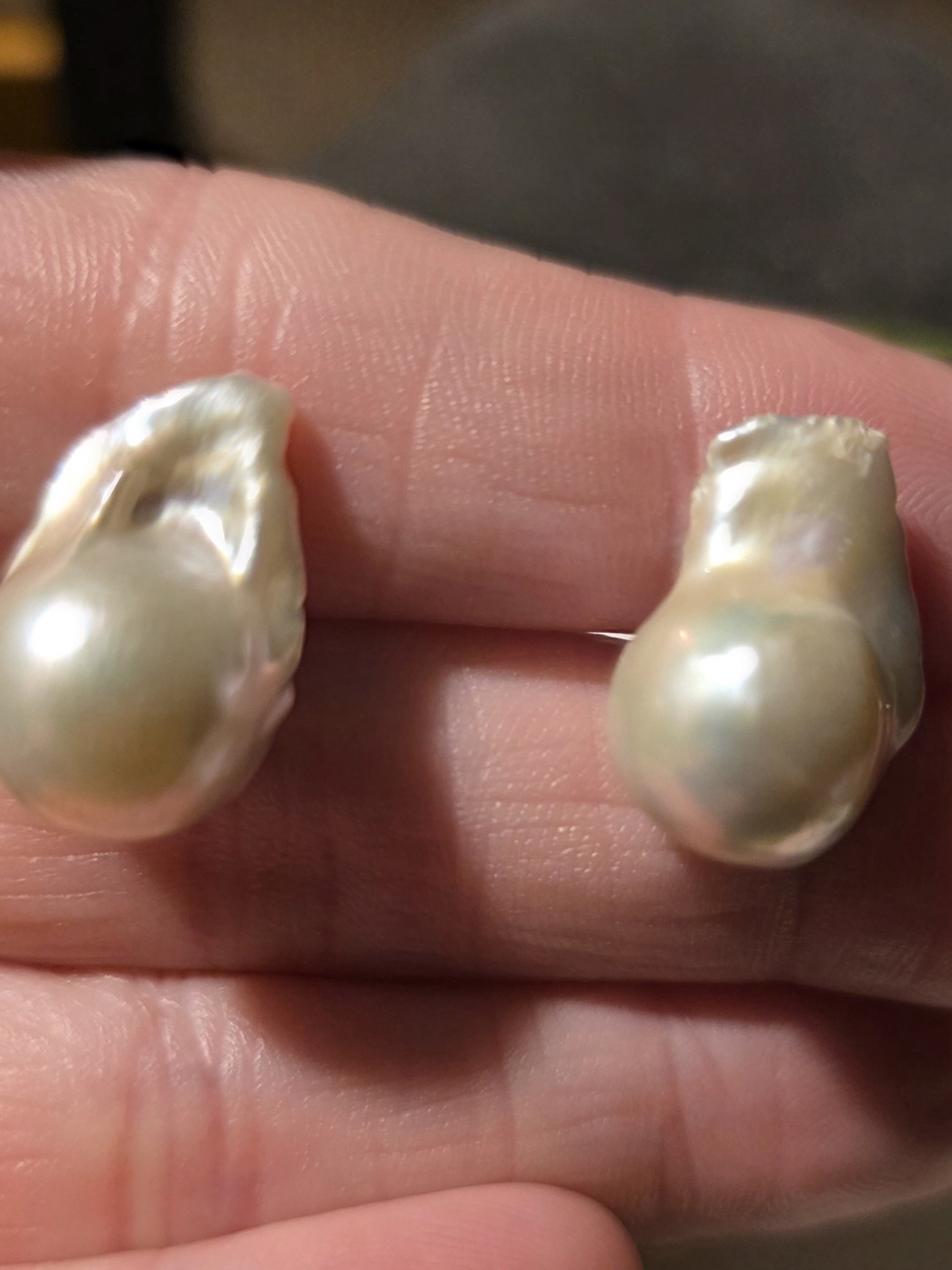 Cultured Baroque Pearl Stud Earrings White  Pearl